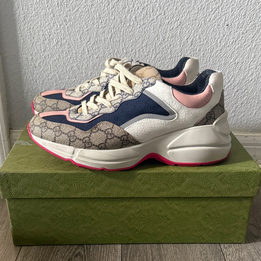 Gucci Rython Women's Cream and Pink Sneakers